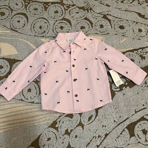 NWT Crown & Ivy baby pink dog button up shirt - 12 M